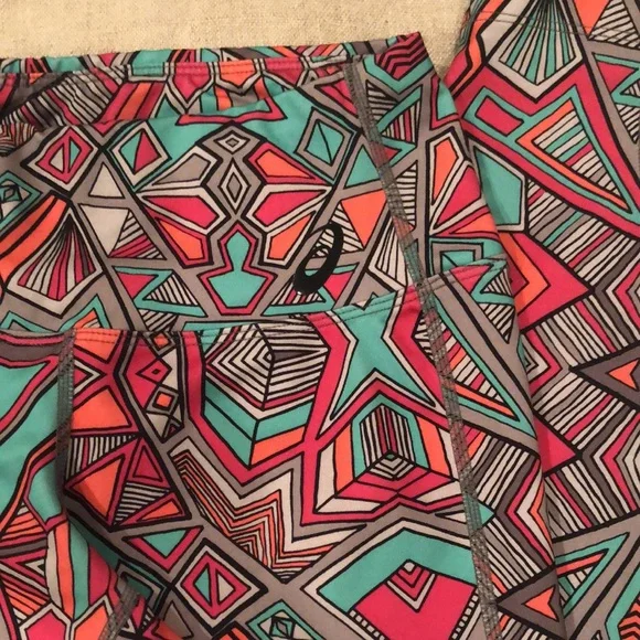 ASICS Leggings Geometric green, Peach, Pink design size SMALL - Picture 2 of 8